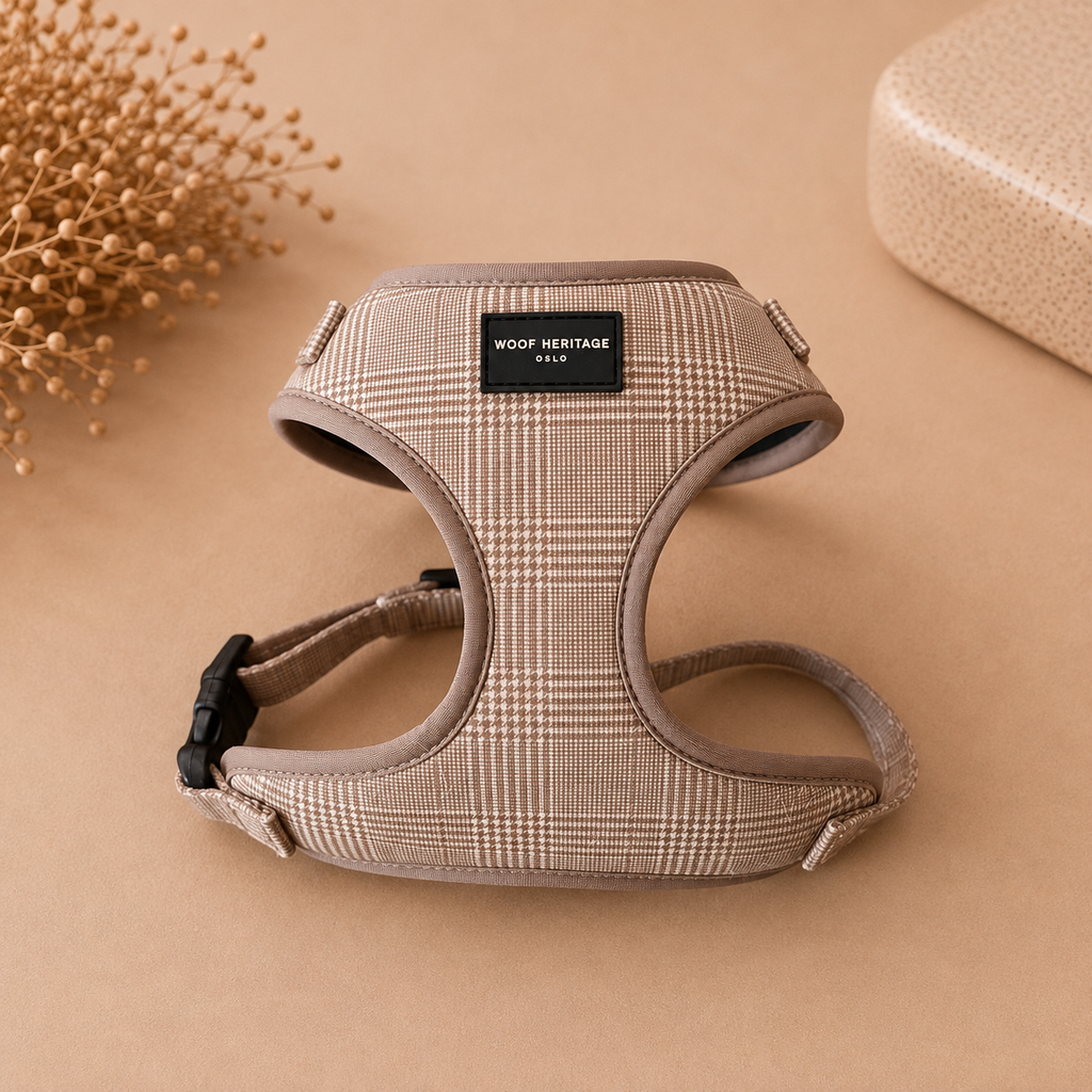 Bundle – Glen Check Sand | Halsbånd + Hundesele + Bånd