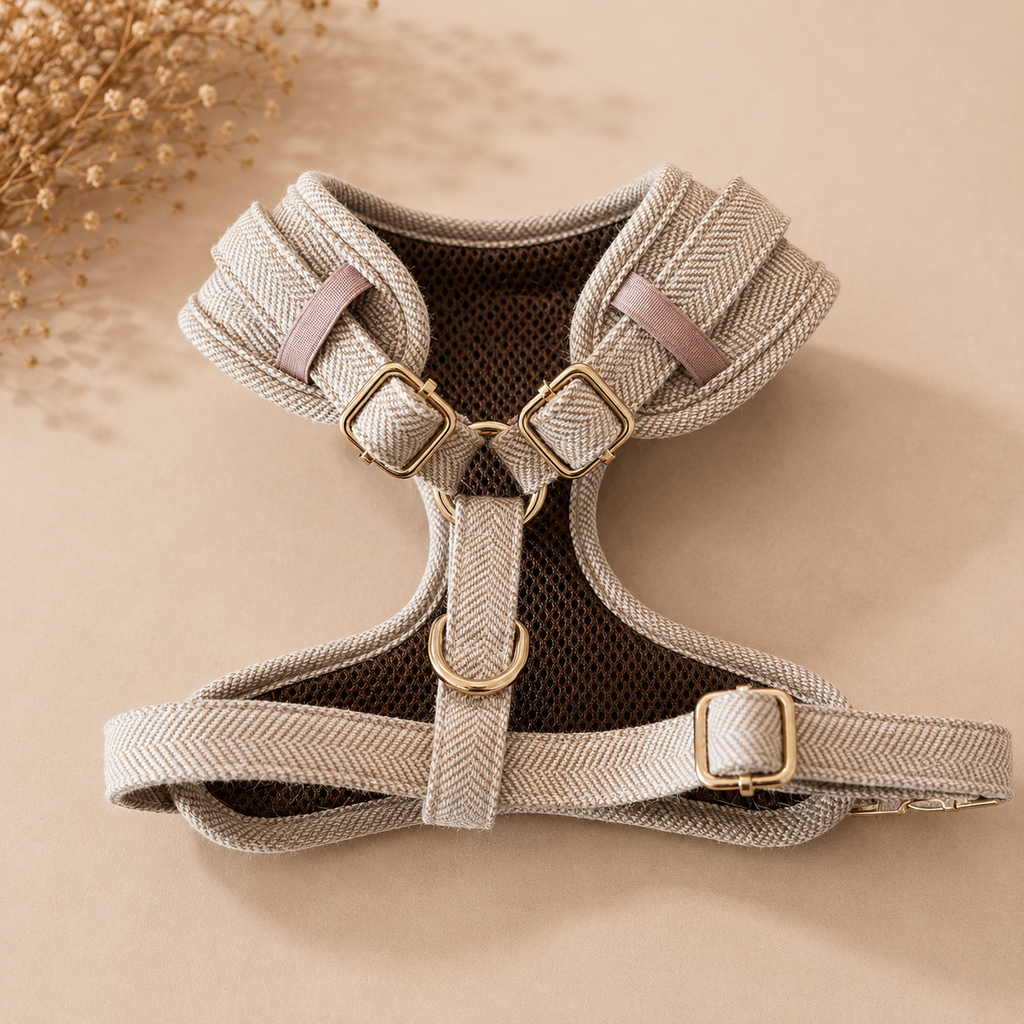 Bundle – Twill Sand | Halsbånd + Hundesele + Bånd
